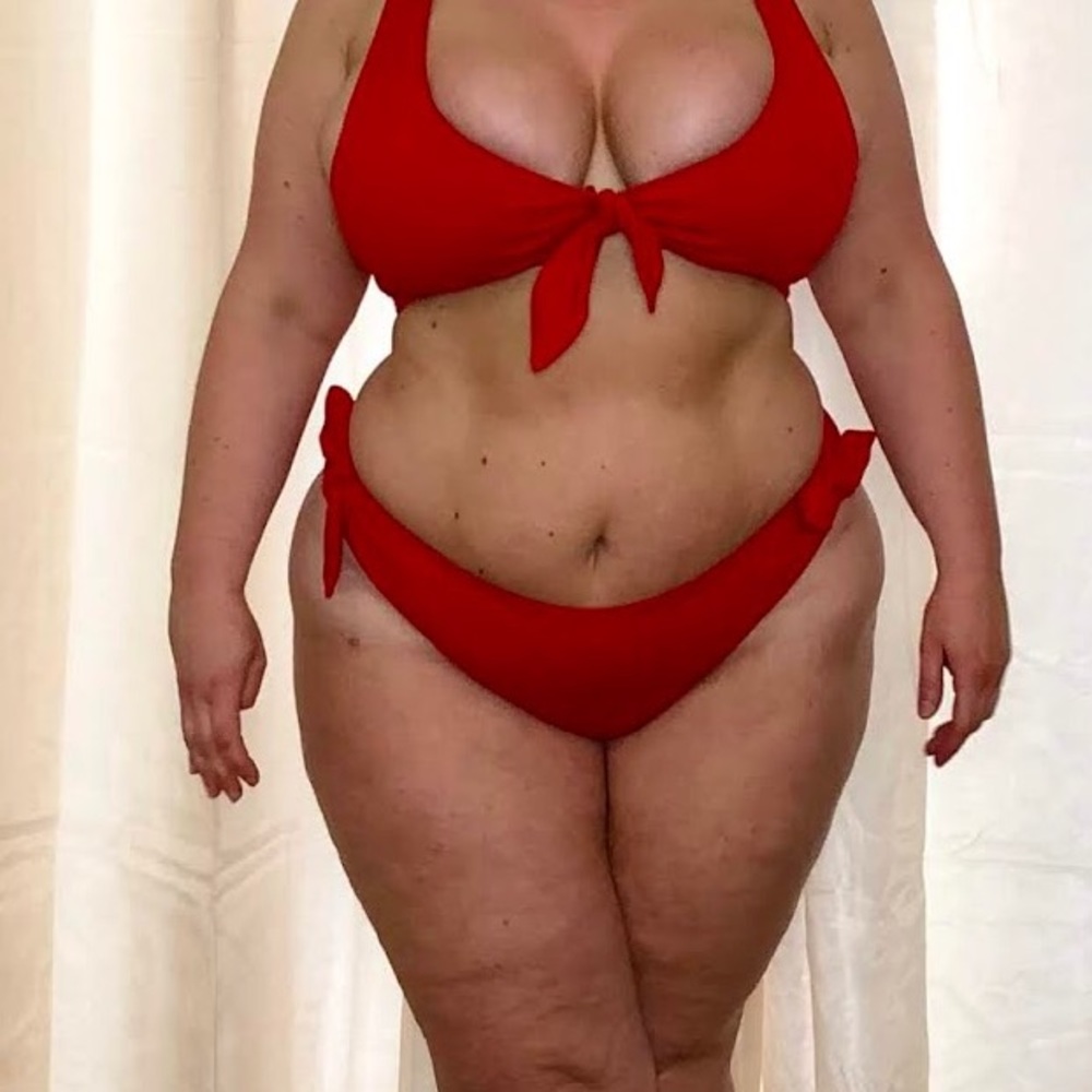 Forever 21 Red Ribbed Side Tie Bikini Swim Bottoms - Picture 3 of 8